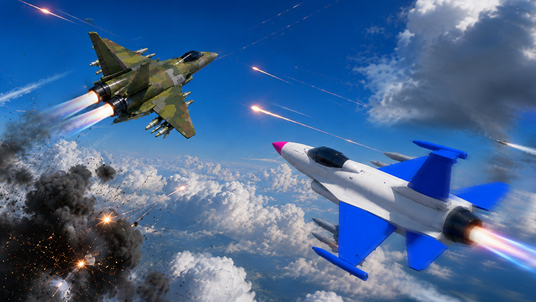 2機の戦闘機が空中戦を繰り広げるDUELの紹介画像